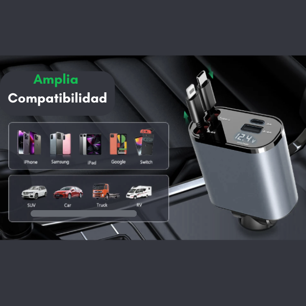 Cargador Retractil– 4 en 1 para Auto