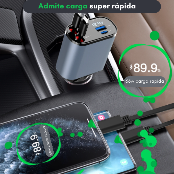 Cargador Retractil– 4 en 1 para Auto