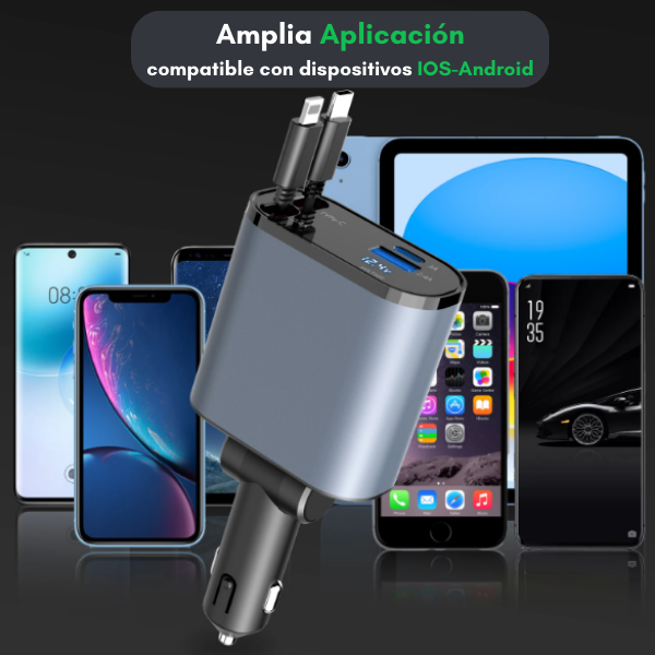 Cargador Retractil– 4 en 1 para Auto