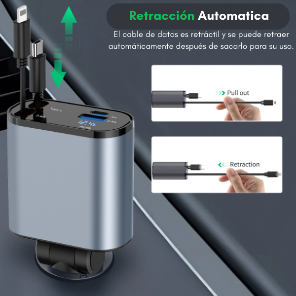Cargador Retractil– 4 en 1 para Auto