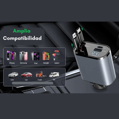 Cargador Retractil– 4 en 1 para Auto