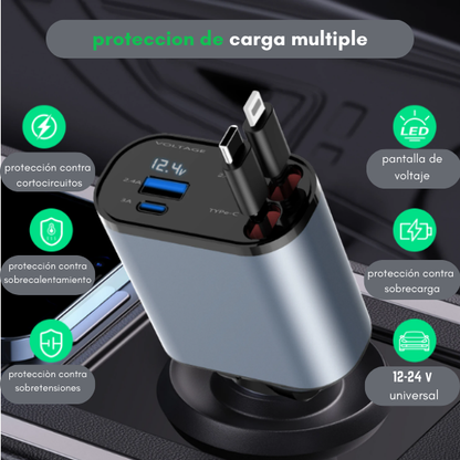 Cargador Retractil– 4 en 1 para Auto