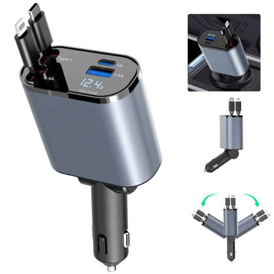 Cargador Retractil– 4 en 1 para Auto